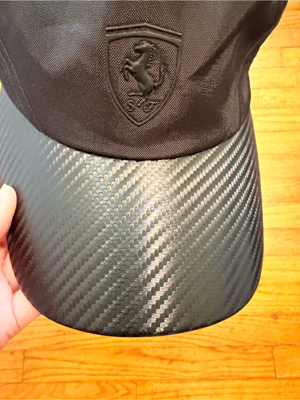 Ferrari Scuderia Black Carbon Fiber Look Adjustable Baseball Cap Hat - Picture 3 of 6